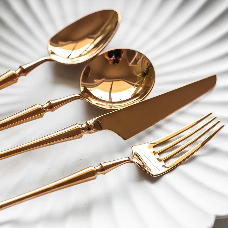 Rose Gold Cutlery Dinnerware Dropshipping Mirror Polished Knife Fork Soup Spoon Chopsticks Silverware Tableware Stainless Steel