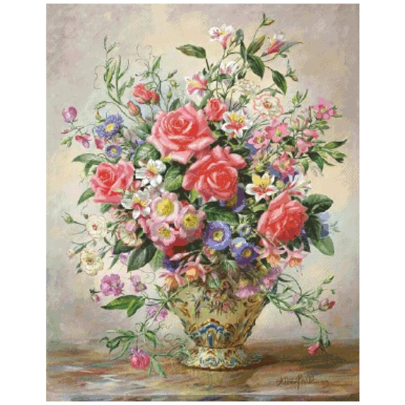 

Pink rose vase cross stitch package flowers 18ct 14ct 11ct cloth cotton thread embroidery DIY handmade needlework