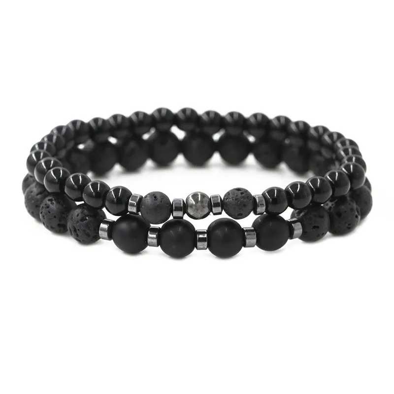 

2 PCS/Set 6mm 8mm Natural Volcanic Lava Black Stone Beads Bracelet Distance Charm Bracelets For Women&Men Fashion Jewelry 2024