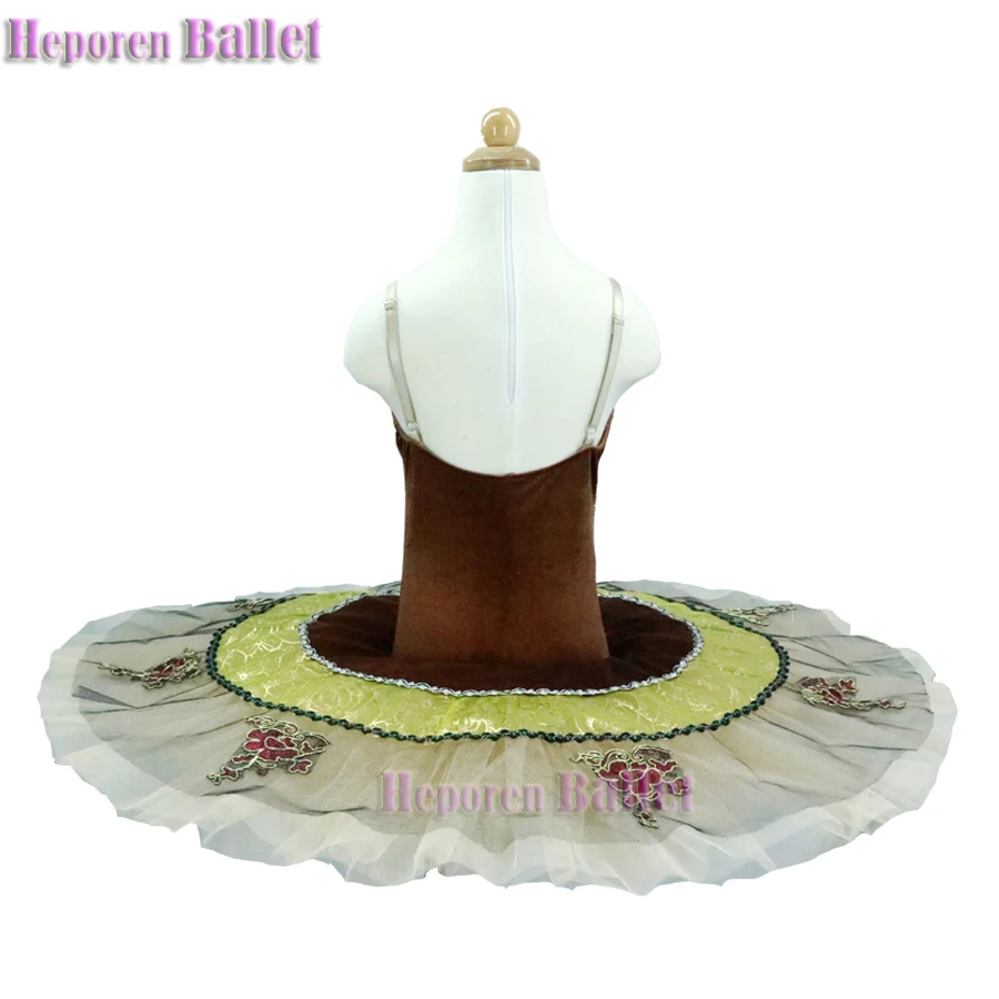 Professional Ladies Or Children Dark Coffee Color Ballet Dance Performance Tutu Suspenders One-piece Lace Gauze Dress