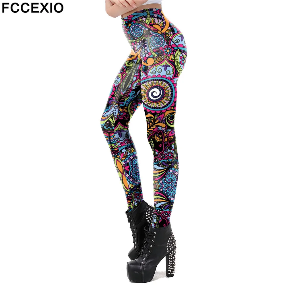 

FCCEXIO New Arrival Leggings Women Mandala Flower Digital Print Fitness Leggins Pants Elastic Workout Legging