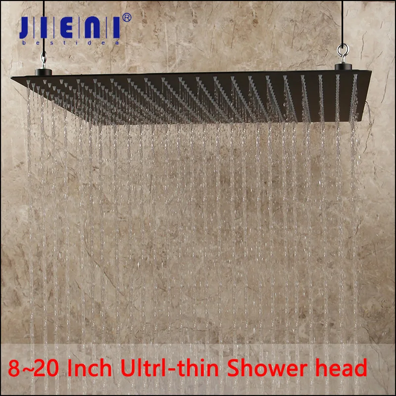 

JIENI 8~20 Inch Ultra-thin Rain Shower Head Black Painting Bathroom Square Super Slim Rainfall Water Spray Faucet Mixer Use