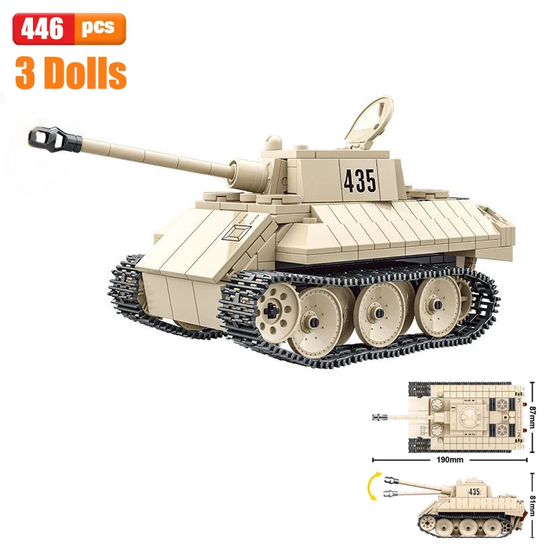 

Light Tank Building Blocks WW2 Army Military Series Bricks Leopard VK-1602 Set Soldiers Weapons Models For Kid Birthday Toy Gift