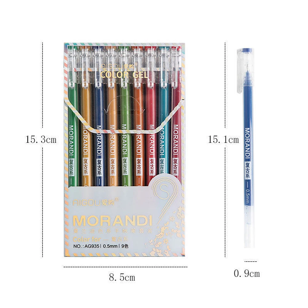 9Pcs Morandi Gray Pens Set Multi Color Gel Ink Pens Vintage Marker Liner 0.6mm Ballpoint Pen School Office Stationery Gift Pen