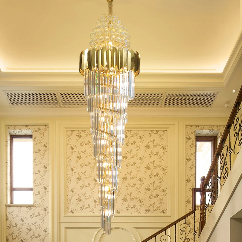 Long Crystal Chandeliers Duplex Living Room Crystal Chandelier Lighting Modern Hotel Hall Lamp Luxury Atmosphere Staircase Villa