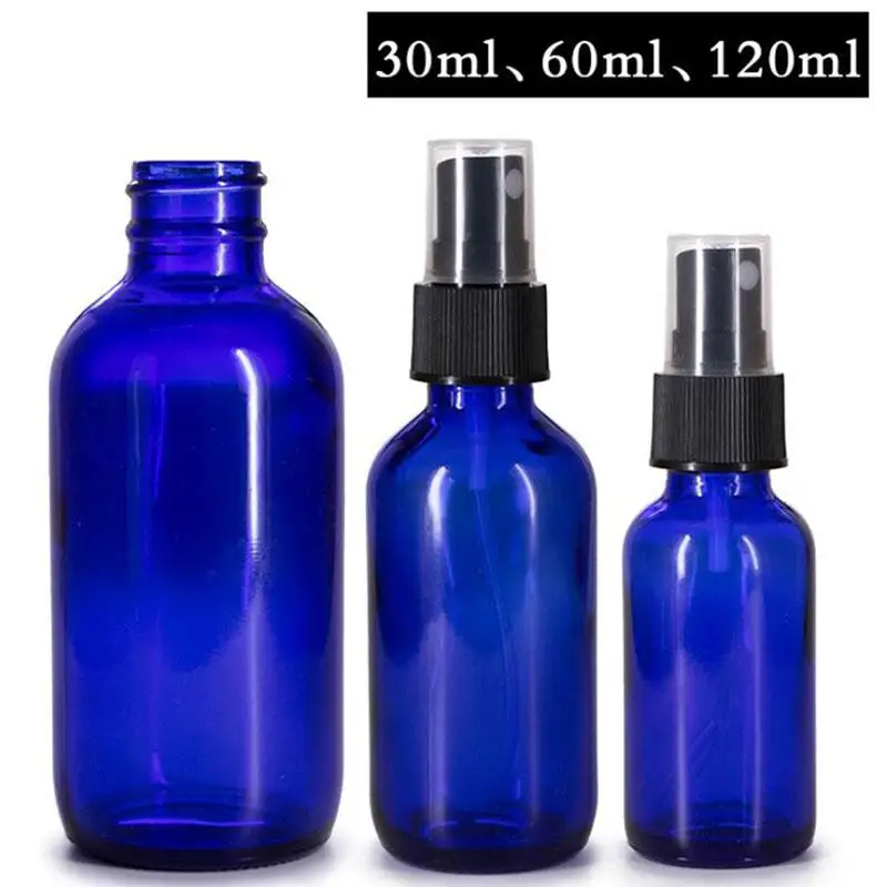 

Hot Sale 30ml 60ml 120ml Round Blue Boston Perfume Spray Bottle Refillable Empty Cosmetic Containers With Atomizer For Traveler