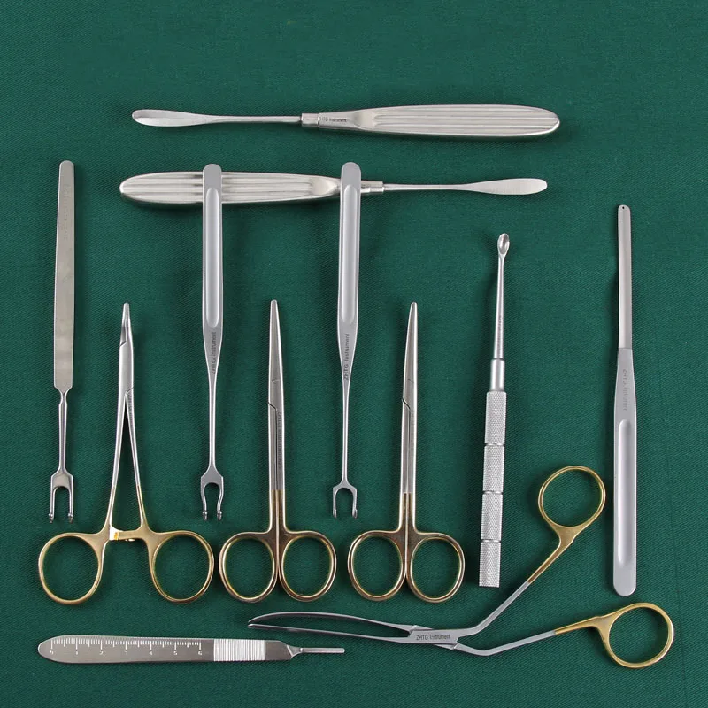 

Shanghai Tiangong Rhinoplasty 12-piece set of double ball hook tissue scissors periosteal stripper PTFE placement forceps nose s