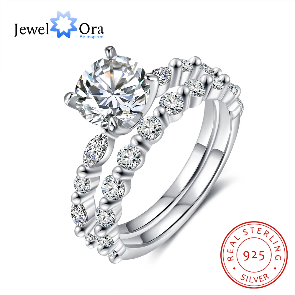 

JewelOra 925 Sterling Silver D Color Moissanite Diamond Rings for Women Cubic Zirconia Marriage Bridal Set Silver 925 Jewelry