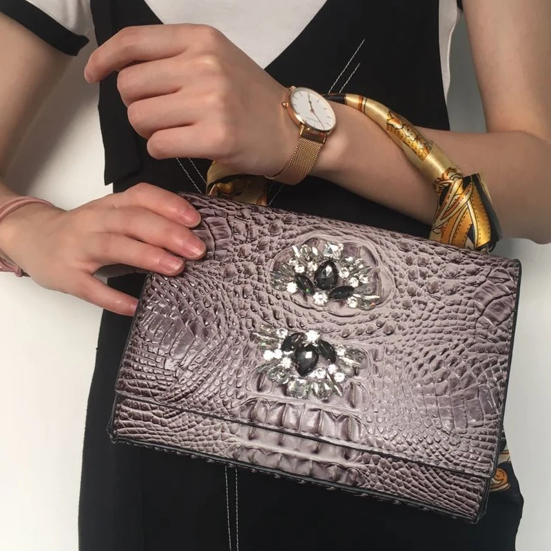 Classic Women Crocodile Crystal Tote Bag Nice Charming Lady Shoulder Handbag Hot Ins Clutch Purse Crocodile Saudi Arabia Bag