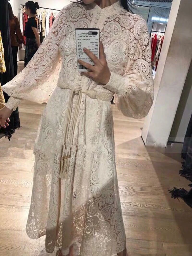 Shwaepepty Kaftan Full Lace Evening Dress A Line Long Sleeve Ankle Length Boho Prom Party Wear Women Formal Gowns