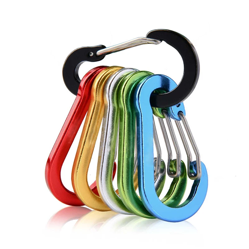 6Pcs Aluminum Alloy Carabiner Keychain Outdoor Keyring Snap Buckle Travel Kit For Camping Hiking Fishing