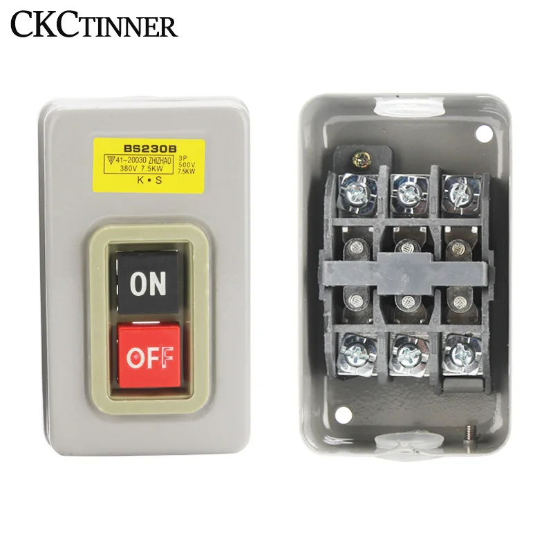 Power Control Button Switch Three-phase Latching Motor Start Button Press Switch BS211B BS216 BS230 10A 380V Start Stop ON-OFF