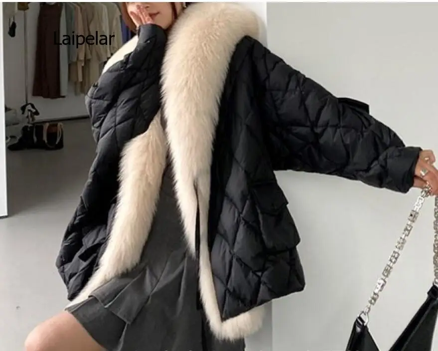 New Female Parka Fake Fox Fur Collar Trim Coat Women Winter coats Natural Rex Rabbit Fur Liner Warm Outwear Jackets Cloth