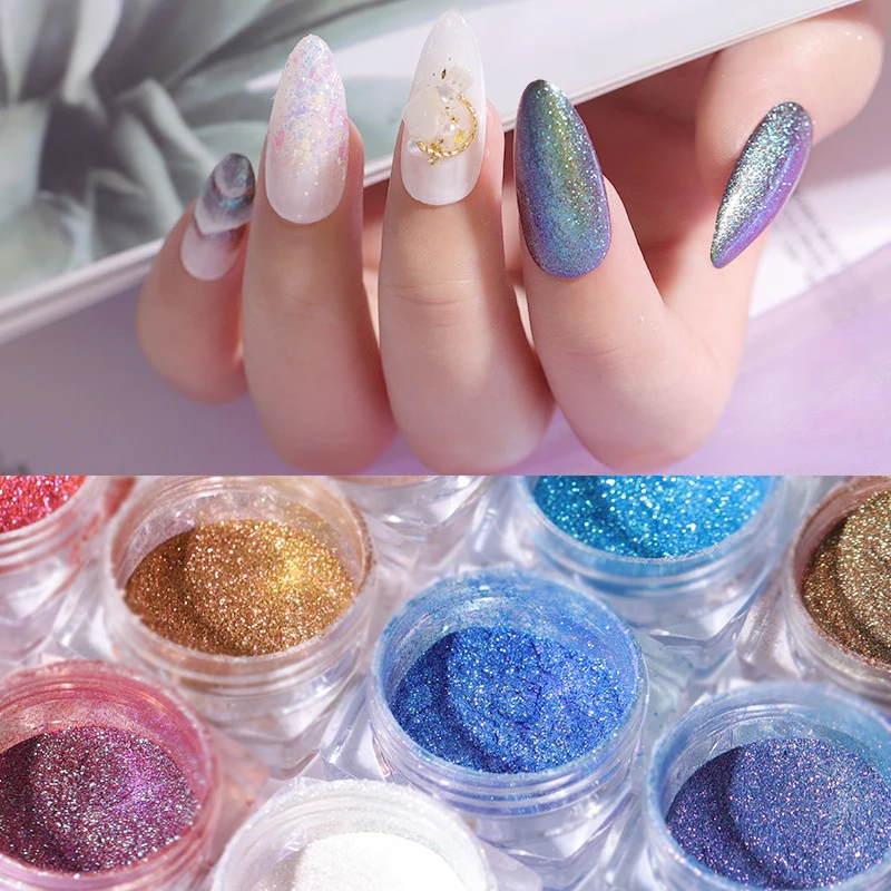 6Pcs Nail Art Glitter Crystal Diamond Holographic Sugar Effect Candy Sandy Dust Sequins for Nail Art Tips Decoration DIY