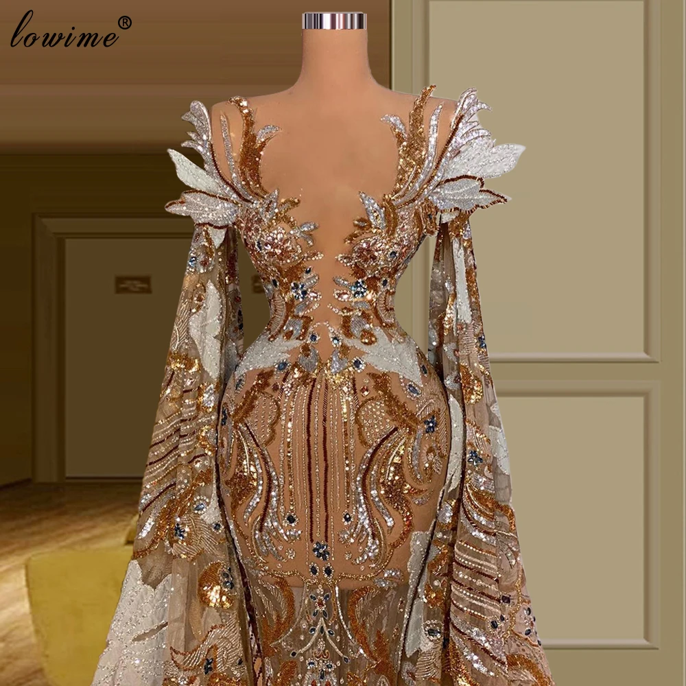 Luxury Dubai Crystals Celebrity Dresses Long Sleeves Muslim Special Occasion Evening Dresses Fashion Runaway Photography Gowns