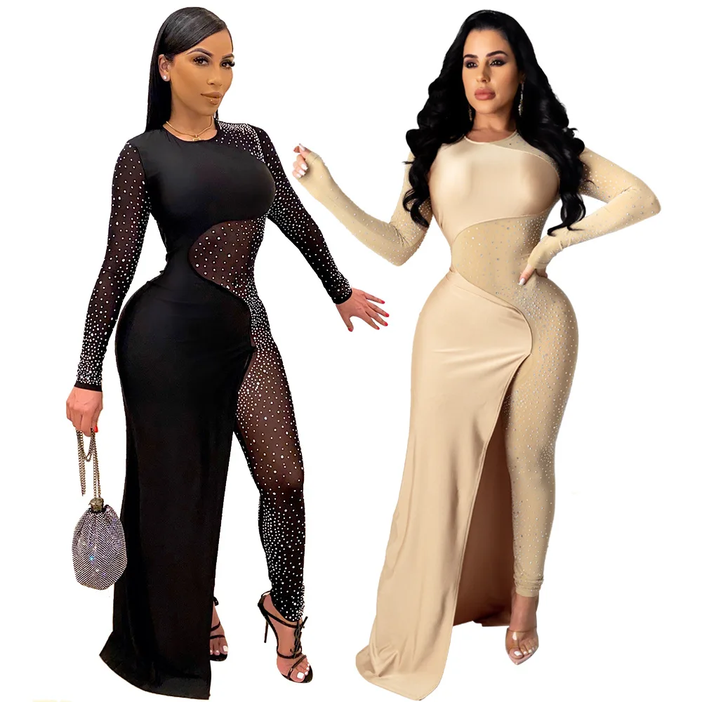 Bandage Long Sleeve Diamonds Mesh Female Clothing Streetwear Jumpsuits Sexy Outfit Night Club Party Suits Birthday For Women\'s