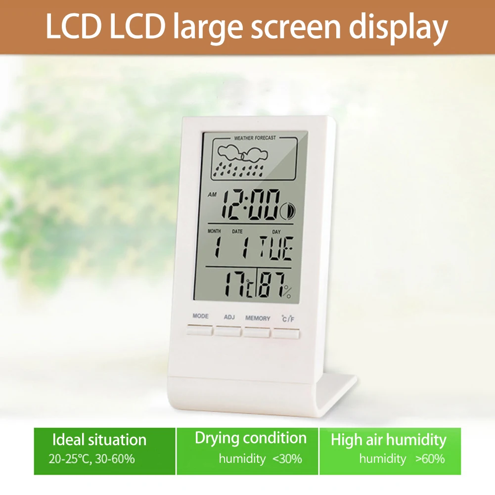 Mini Digital Indoor Thermometer and Hygrometer Humidity Meter Gauge Clock Weather Station Forecast Max Min Value CX-220 ﻿