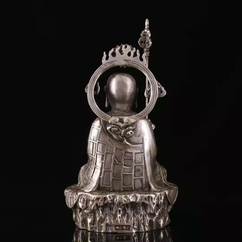 Old Tibetan Silver Buddha Hand carved Ksitigarbha Amitabha Statue