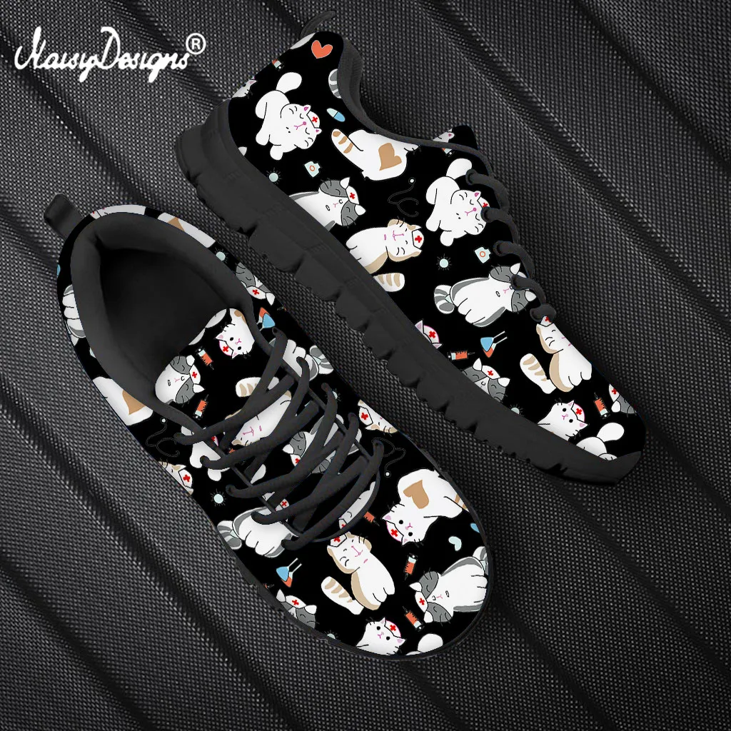 

Noisydesigns Spring Autumn Women Sneakers Funny Cat Nurse Doctor Print Flats Shoes Female Air Mesh Shoes Lightweigt Sport Shoes