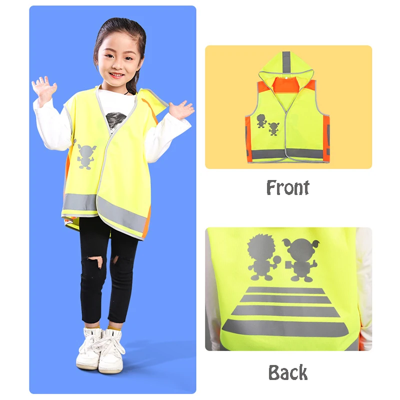 

Kids Reflective Vest Yellow Fluorescent Safety Vest hi vis High Visibility Clothing Children Safe Traffic Student Security Cloth