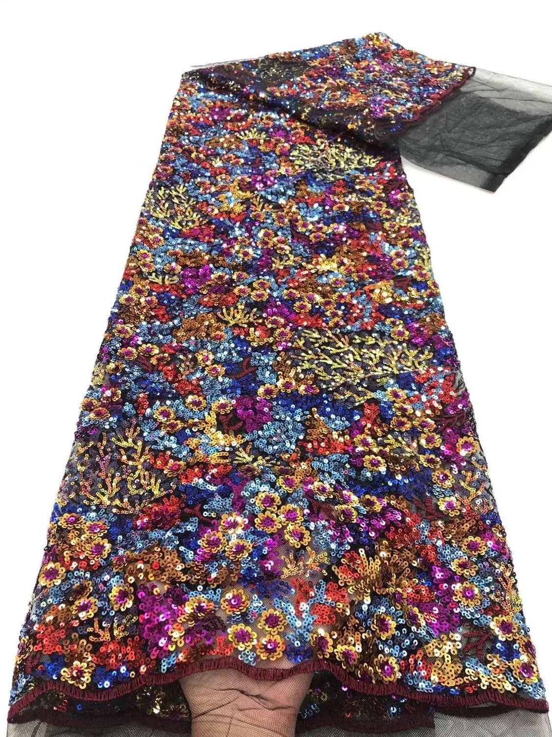 

Noble Multicolor French Mesh Lace Sequins Flowers Lace Fabric For Evening Gowns,Dresses Making 2020 NEW 5 Yard Sewing Materials