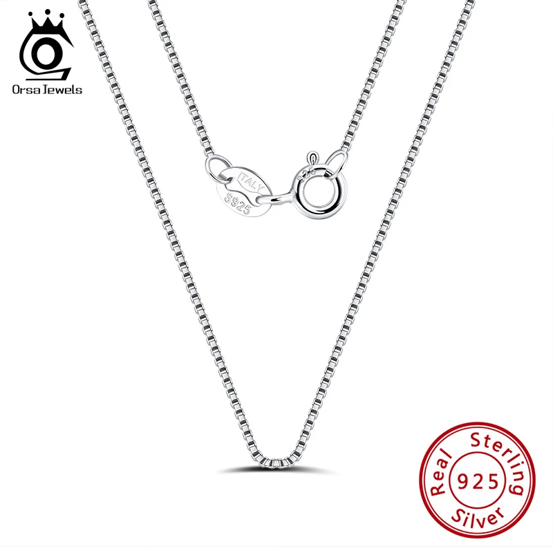 

ORSA JEWELS Genuine 925 Sterling Silver Italian 0.6mm Box Chain Necklace for Women Men Simple Box Chain Collares Fashion SC07