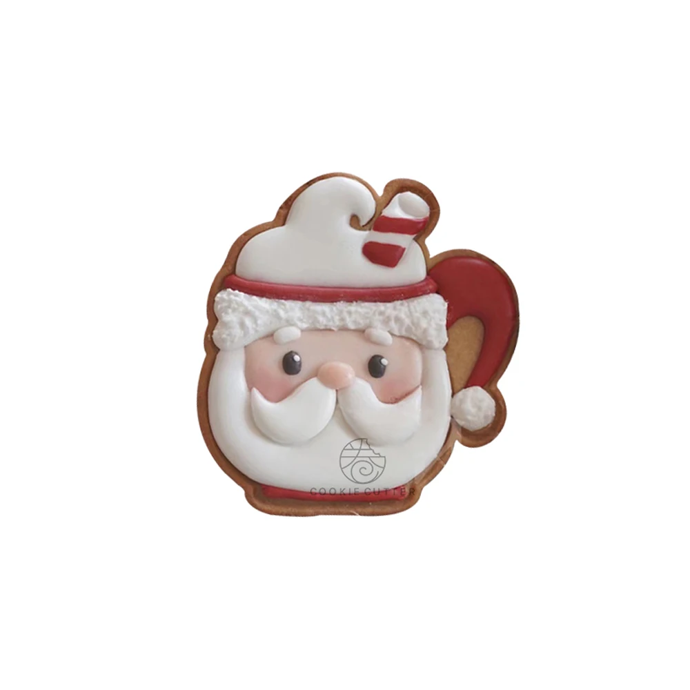 1Pc Coffee Cup Santa Icing Cookie Mold Christmas Biscuit Mold Cookie Cutter Stamp Sugarcraft Fondant Cake Decoration Tools