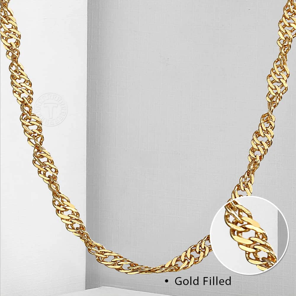 

2mm Necklace for Women Girl Champagne Gold Color Wave Twisted Link Chain Fashion Party Wedding Jewelry Wholesale 19inch DGN480