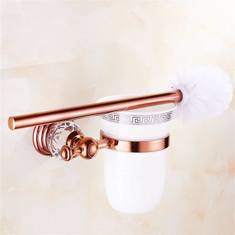 Imagem -06 - Rose Gold Banheiro Acessório Hardware Série Toalheiros de Bronze Suporte do Papel wc Escova Suporte Canto Prateleira Cesta Sabão Base de Cristal