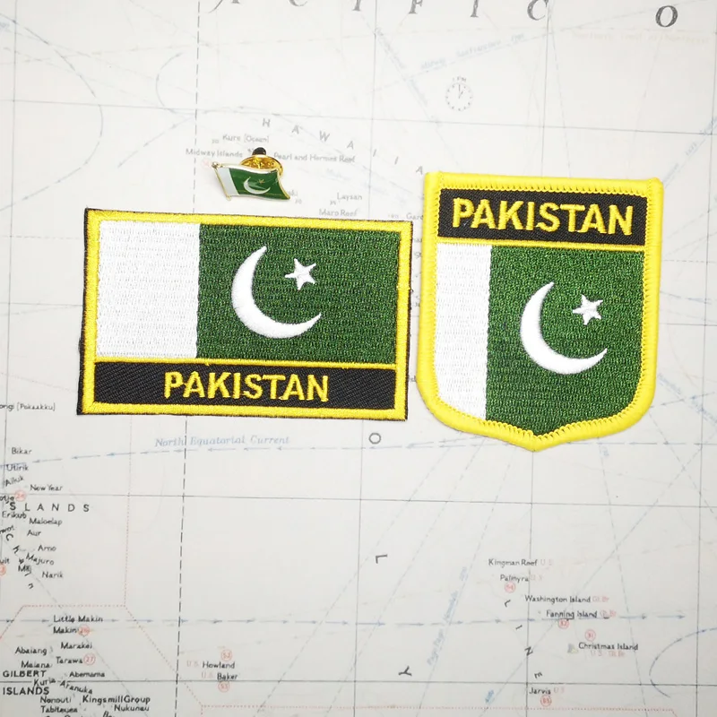

Pakistan National Flag Embroidery Patches Badge Shield And Square Shape Pin One Set On The Cloth Armband Backpack Decoration
