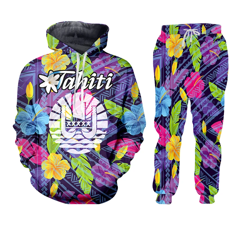 3d Crewneck Hoodie Tahiti Polynesia Aloha Casual Streetwear Sweatshirt And PantsPullovers Men/Women Tracksuit Wholesale Custom