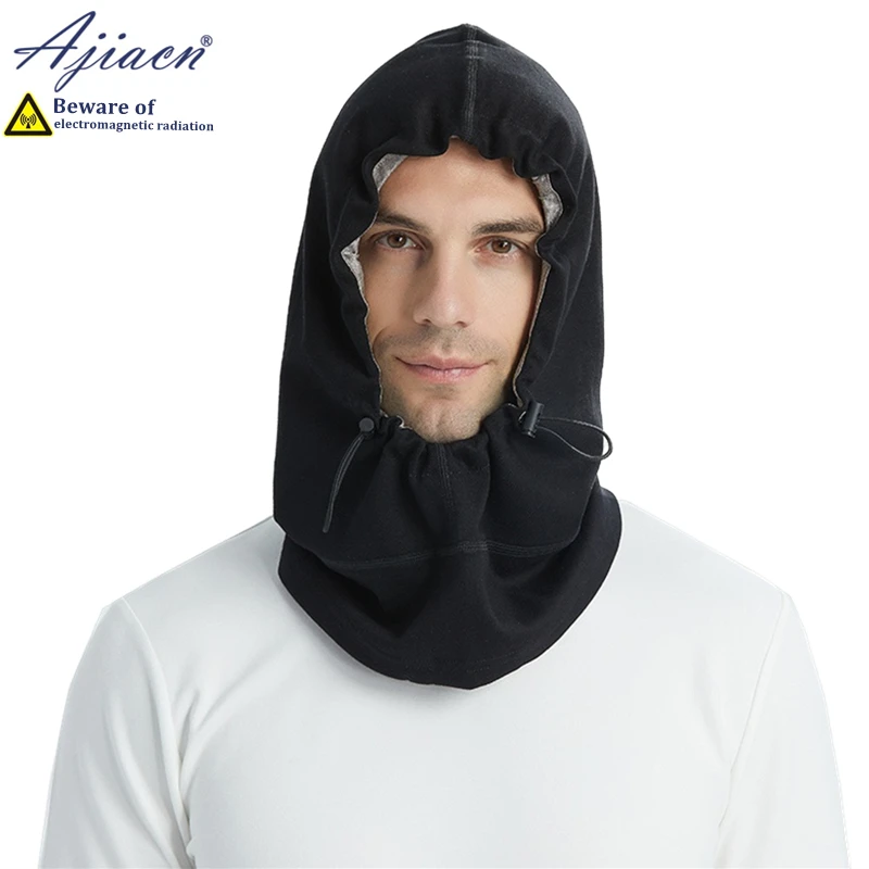 Anti-radiation 100% silver fiber knitted lining hood cap protect brain and thyroid electromagnetic radiation shielding hood cap