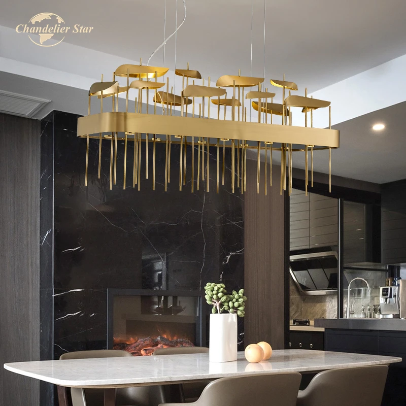 Luxury LED Chandeliers Lighting Modern Gold Round Rectangle Stainless Steel Lamps Kitchen Bedroom Living Room Lights Lustre