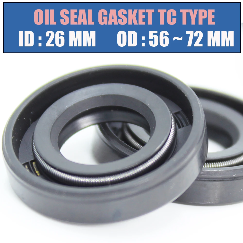 ID 26mm Oil Seal Gasket TC Type Inner 26*52/62/72 mm 8Pcs NBR Skeleton Seals Nitrile Covered Double Lip With Garter