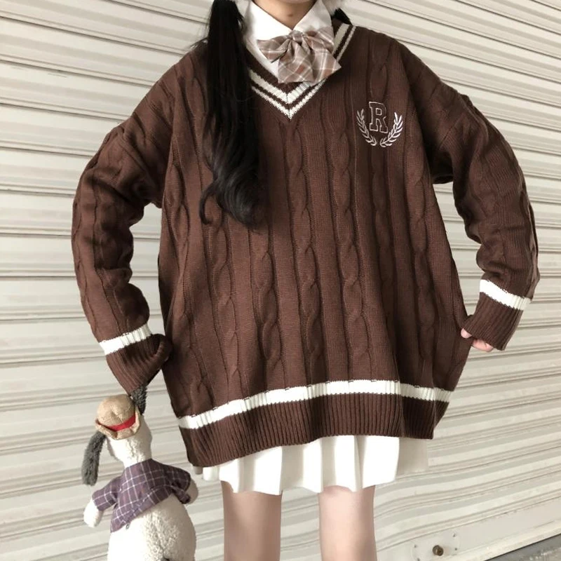 New 2020 Japanese Wear Pullover Jk Sweater Loose V-Neck Regular Long SleevesStudent Hollow Out Knitting Loose Women Pullover