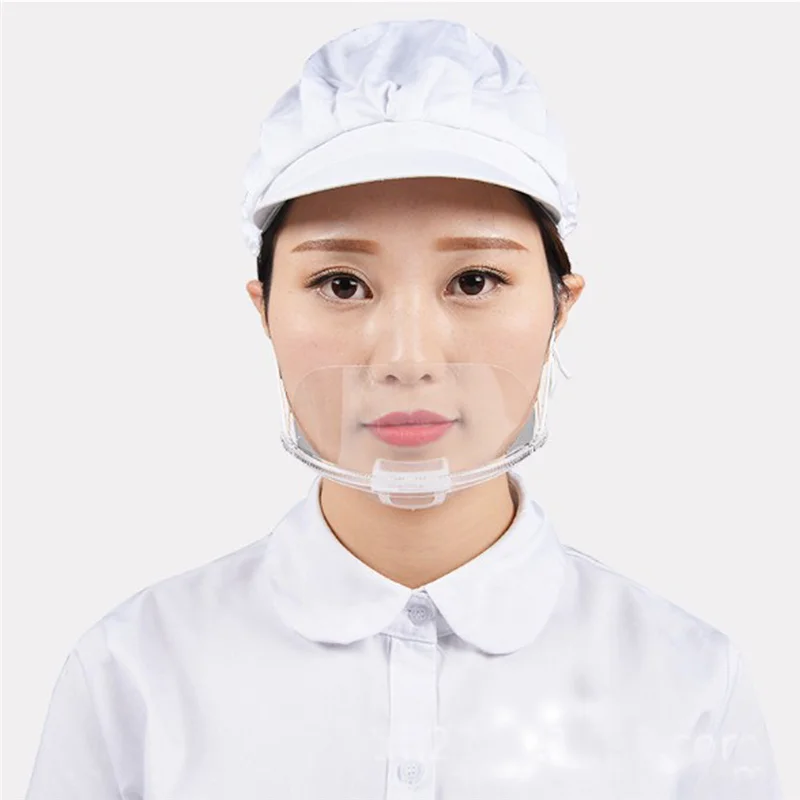 Eco Friendly Transparent Plastic Catering Chef Anti-spit Mask Reusable Kitchen Cooking Adjustable Mouth Cover Mask