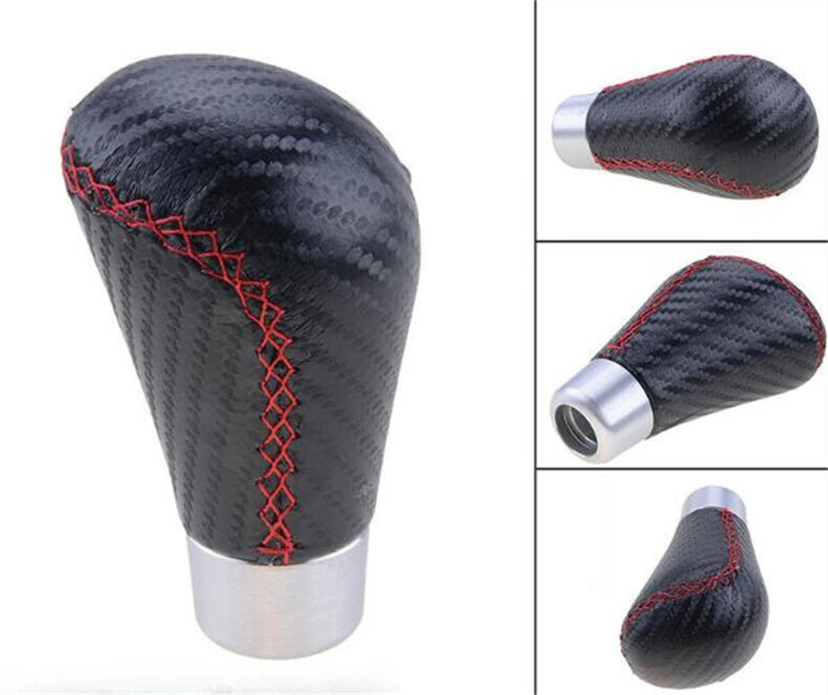 

Универсальная автомобильная ручная ручка переключения передач из углеродного волокна, кожаная ручка переключения передач, красная, подходит для Honda Toyota Nissan Mitsubishi Ford Chevrolet