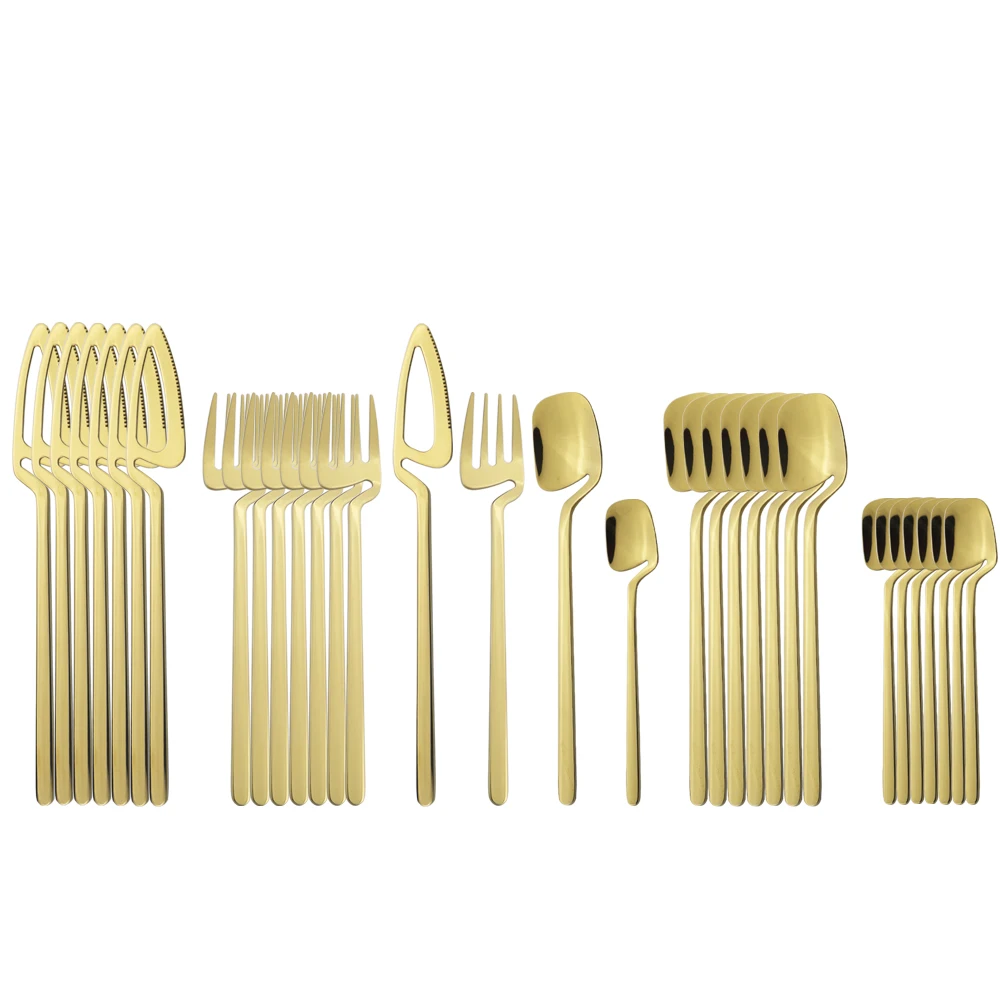 

8set Gold Dinnerware Set 18/10 Stainless Steel Tableware Cutlery Set Knives Forks Coffee Spoons Party Home Kitchen Silverware