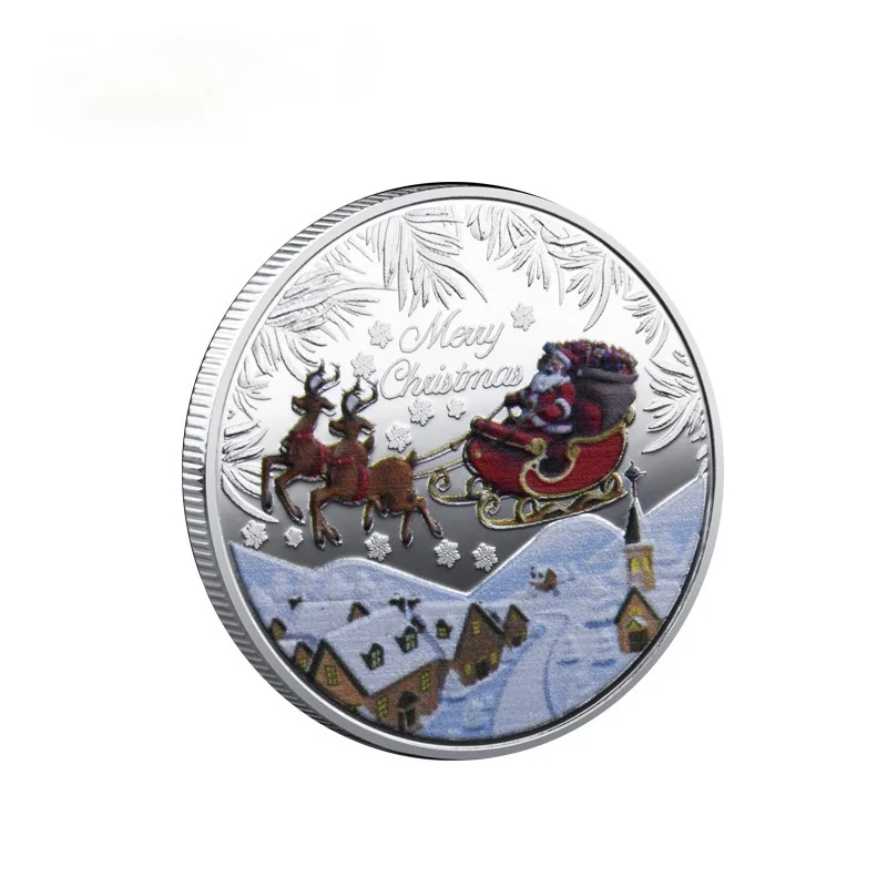 Merry Christmas Santa Claus Metal Commemorative Coin Embossed Colorful Gold Silver Coin