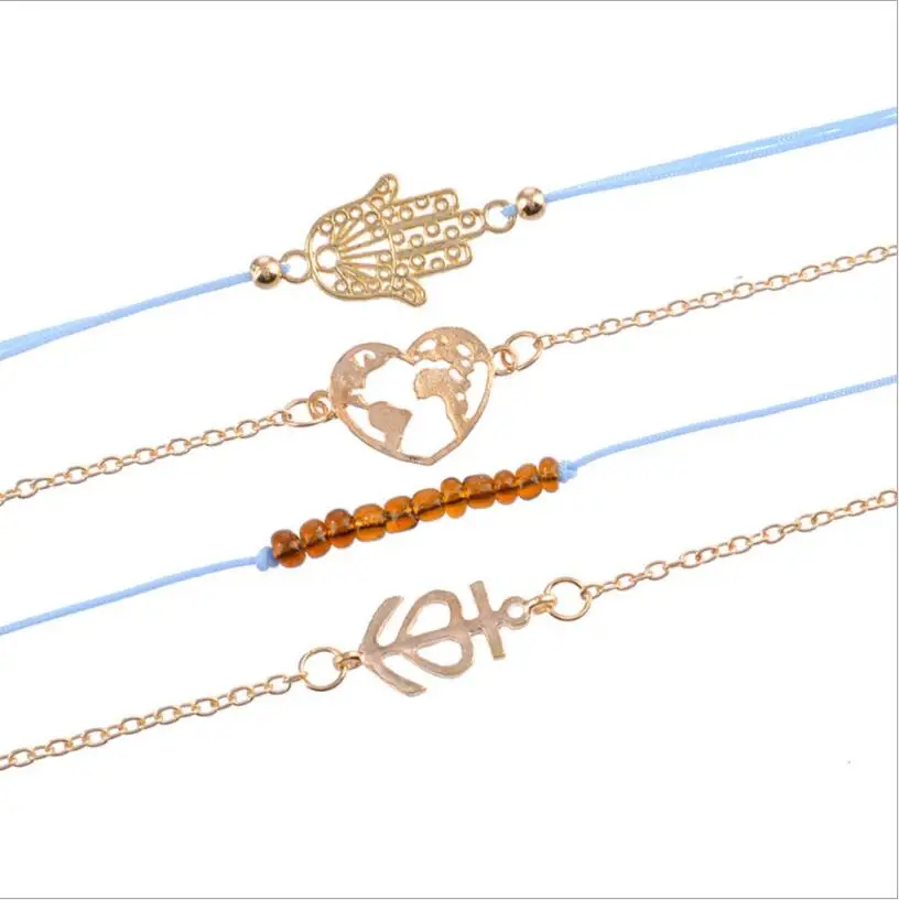 Boho Heart Leaf Wave Turtle Carta Infinito Multi-camada Pulseira Mulheres Charme Jóias Ocean Beach Pulseiras Atacado S2316