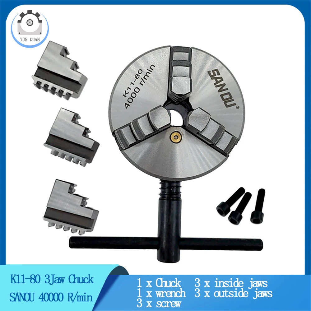 Sanou K11 80 Handleiding Draaibank Chuck 3 Inch 3 Jaw Zelfcentrerende Lente Geladen Cnc Chuck Freesmachine 3 Jaw chuck Voor Draaibank Onderdelen