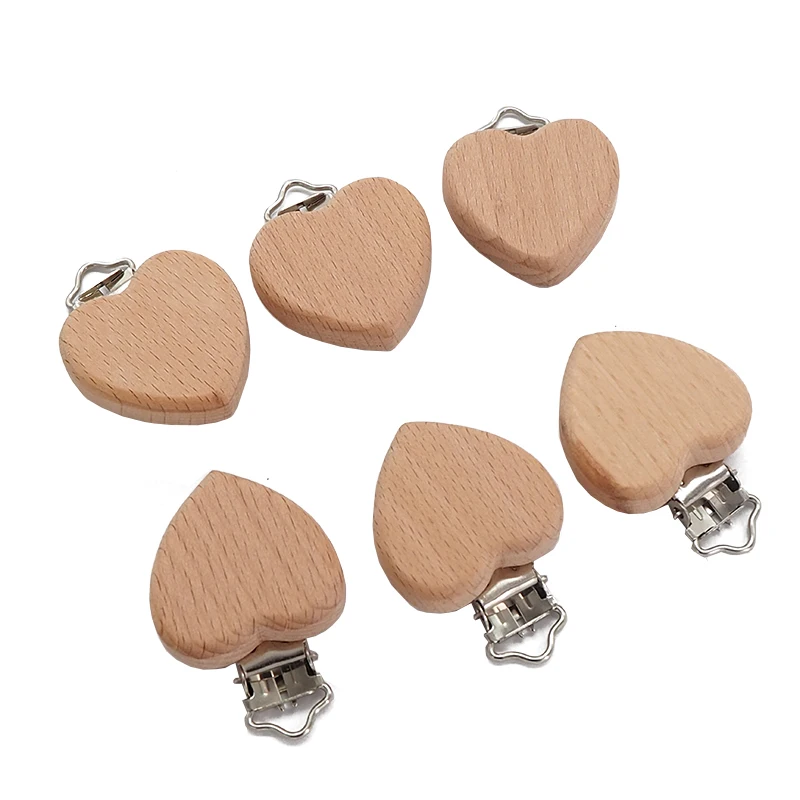 Chenkai 50PCS Wooden Heart Pacifier Clips DIY Organic Eco-friendly Nature Baby Pacifier Rattle Teething Grasping Sensory Toy