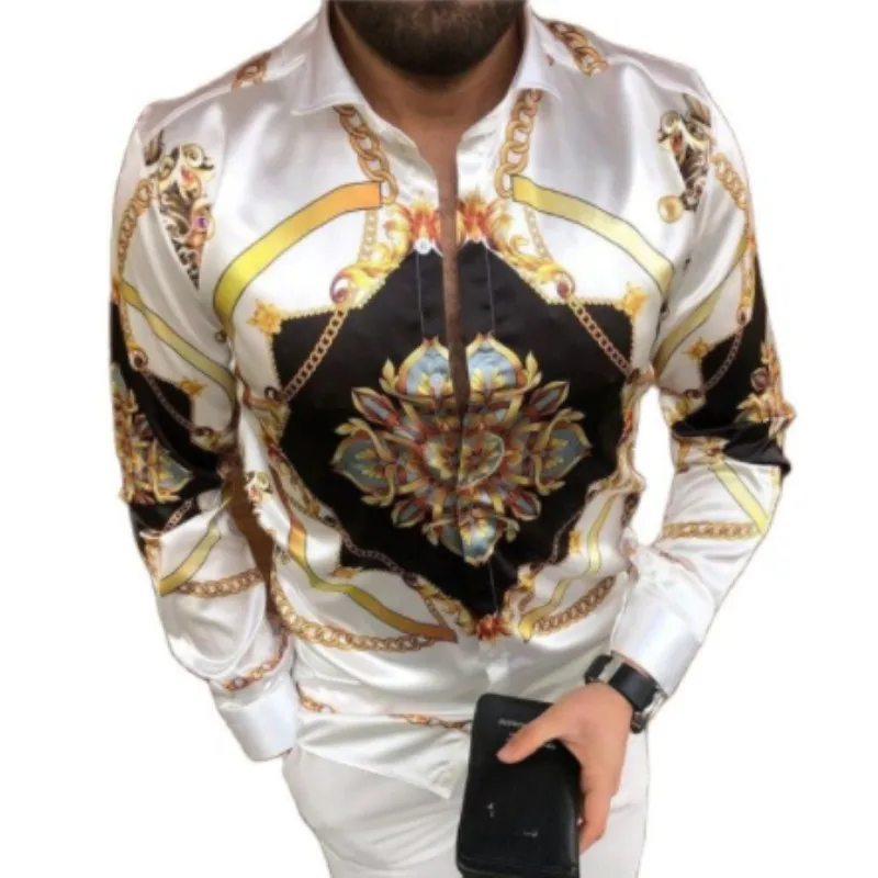 Nuevas camisas con estampado Multicolor de lujo para primavera 2025, camisa de vestir informal ajustada de manga larga para hombre, ropa de calle para fiesta Social