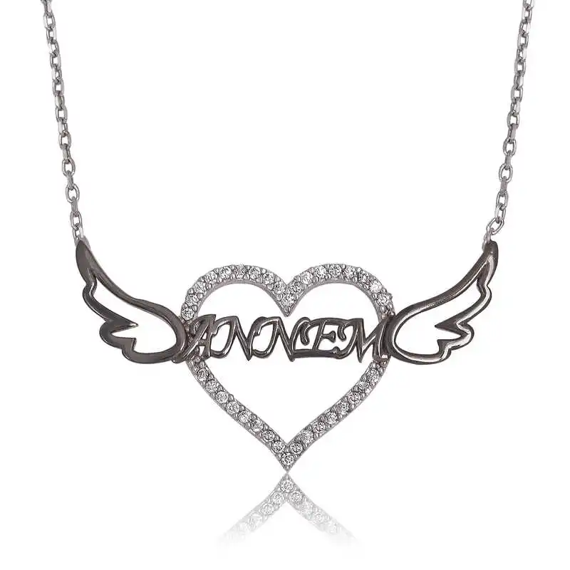 SSilver Mom Printed Heart Necklace 925 Women Sterling Fine Jewelry Wedding Party Birthday Gift - Box - Pendant - Chain Choker - Female - Ladies - Fashion