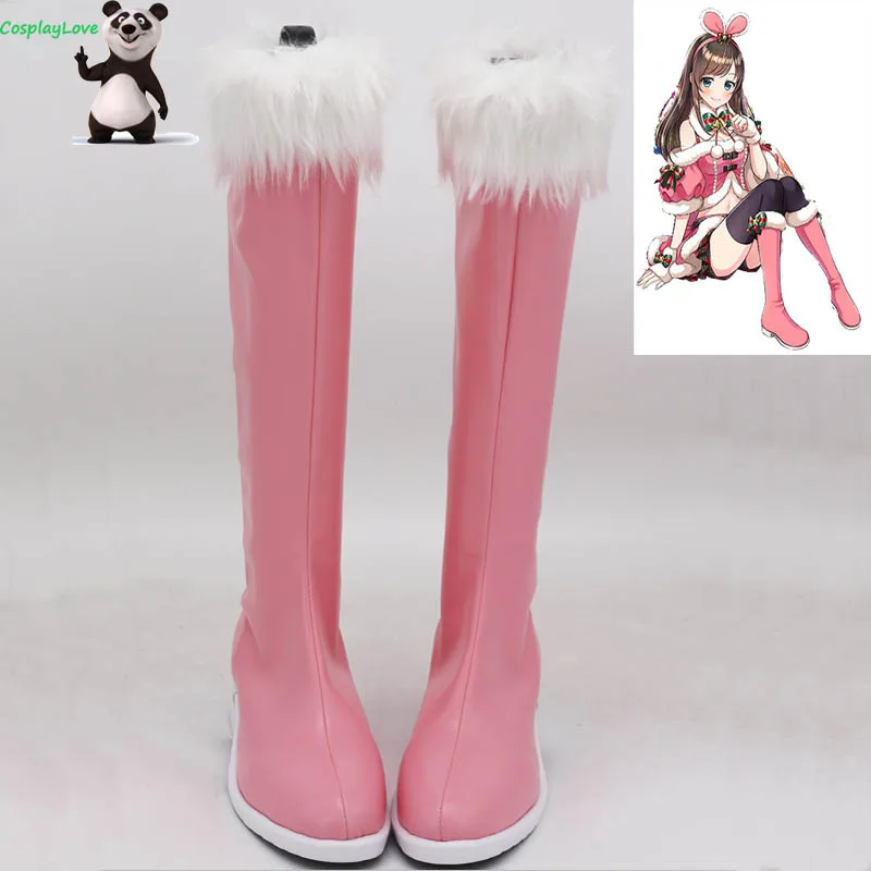 YouTuber Kizuna AI A.I.Channel A.I.Games Christmas Pink Cosplay Shoes Cosplay Long Boots Leather Custom Made CosplayLove