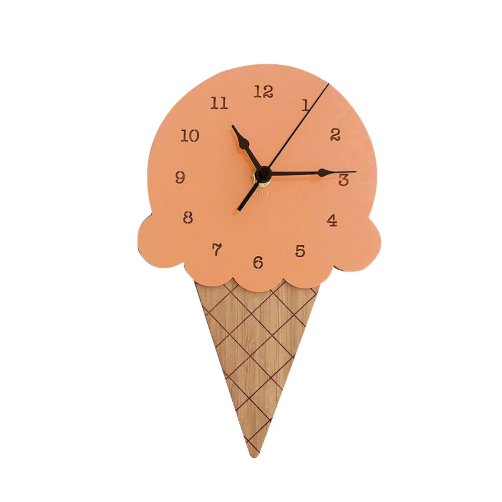 Nordic  Style Ice Cream Sharped Wall Hanging Clock Cartoon Silent Non-Ticking Battery Powered Home Living Room Office Decor