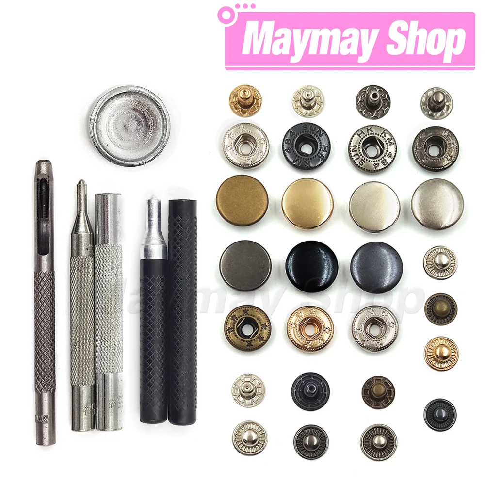 25Sets 655/633/831 Snaps Button Metal Snap Fasteners Press Studs Optional Installation Tools For Cloth Garment Bag Leathercraft