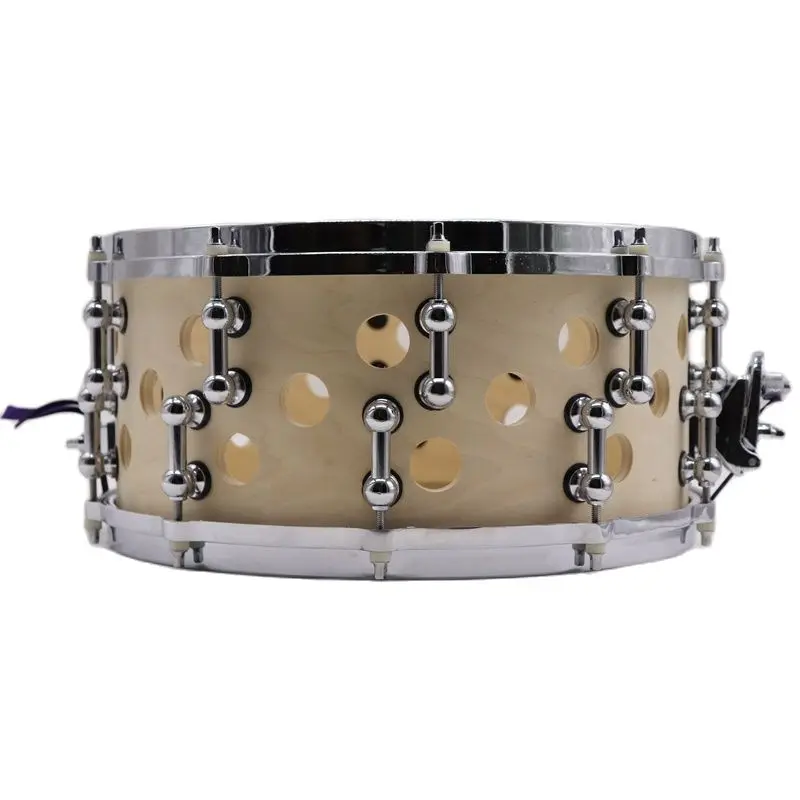 14 Inch X 6.5 Inch Birch Wood Snare Drum Natural Color Body with Hole with 1 Pair 5A Maple Drum Stick 1 Piece Drum Screw Spanner