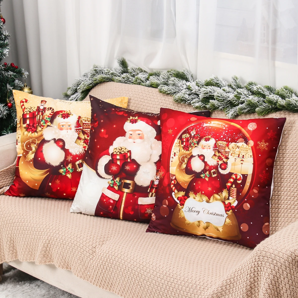 45cm Christmas Cushion Cover Merry Christmas Decor For Home 2023 Christmas Ornaments Navidad Noel Xmas Gifts Happy New Year 2024