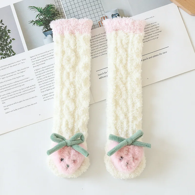 Toddler Sock Newborn Long Socks Kids Winter Thicker Coral Fleece Soft Socks Baby Girl Infant Cartoon Doll Stretchy Sock 0-5T